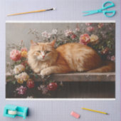 オレンジキャット、アンティークの花絵を描のデコパージュ 薄葉紙 (クラフト)