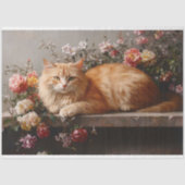 オレンジキャット、アンティークの花絵を描のデコパージュ 薄葉紙 (正面)