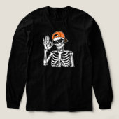 オレンジキャップのクールスケルトン | ヒップホップハロウィン トライブレンドTシャツ (デザイン正面)
