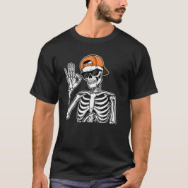 オレンジキャップのクールスケルトン | ヒップホップハロウィン Tシャツ