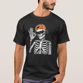 オレンジキャップのクールスケルトン | ヒップホップハロウィン Tシャツ