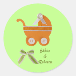 オレンジキャリッジベビーシャワーをパーソナライズ ラウンドシール