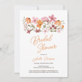 オレンジキュートボホメドワイルドフラワーブライダルシャワー 招待状 (正面)