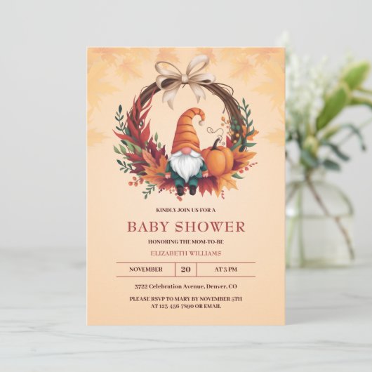 オレンジキュート格言秋カボチャリースベビーシャワー 招待状 (スタンド正面)