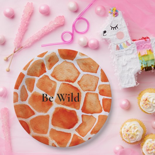 オレンジキリンアニマルプリント ペーパープレート (パーティー)