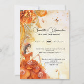 オレンジキンセアニラ牡丹の球形花エレガント 招待状 (正面)