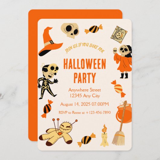 オレンジキ不気味ッドハローウィンパーティ招待状 招待状 (正面/裏面)