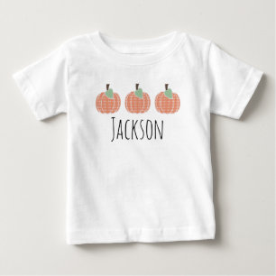 オレンジギンガムのカボチャ3つ組ベビーボーイズ ベビーTシャツ