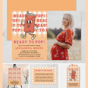 オレンジギンガムの She's Ready to Pop ベビーシャワーの写真 招待状