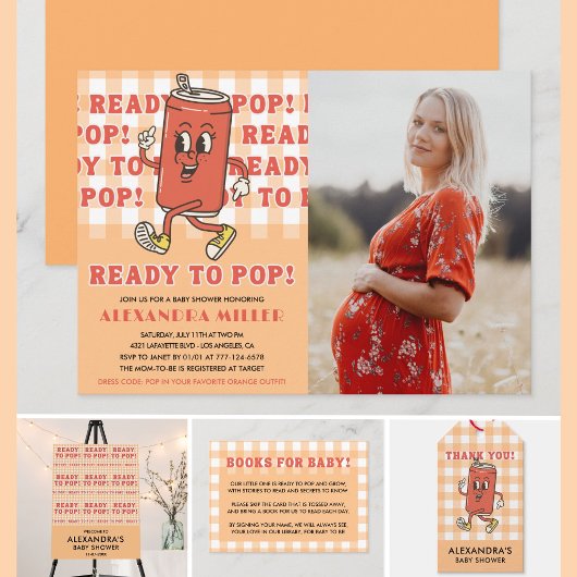 オレンジギンガムの She's Ready to Pop ベビーシャワーの写真 招待状