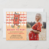 オレンジギンガムの She's Ready to Pop ベビーシャワーの写真 招待状 (正面)