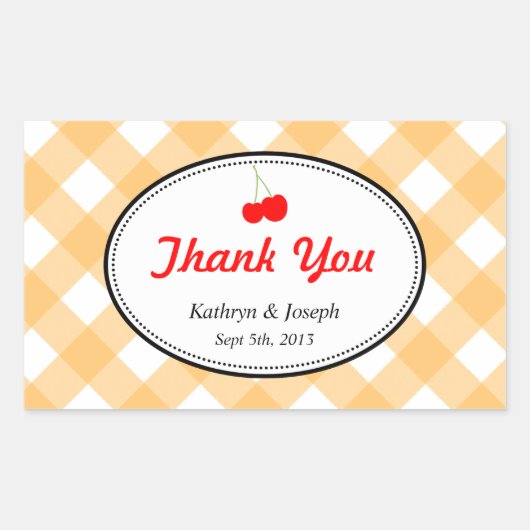 オレンジギンガムカントリーピクニックレッドさくらんぼ結婚ズ 長方形シール (正面)