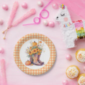 オレンジギンガムカントリーフローラ秋 ペーパープレート (パーティー)