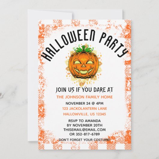 オレンジギンガムジャコランタンカスタマイズハロウィーン 招待状 (正面)