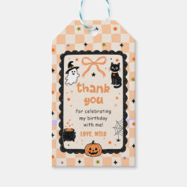 オレンジギンガムチェックのハロウィン誕生日パーティー ギフトタグ