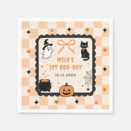 オレンジギンガムチェックのハロウィン誕生日パーティー スタンダードカクテルナプキン