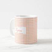オレンジギンガムチェックの名入れデザイン  コーヒーマグカップ (正面左)