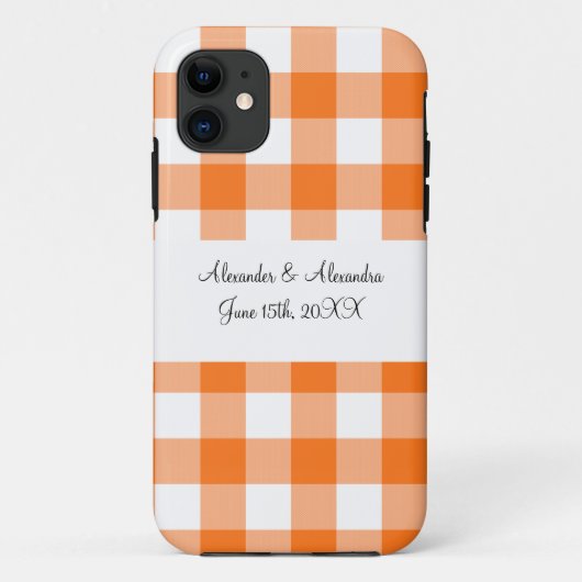 オレンジギンガムパターン結婚式の引き出物 Case-Mate iPhoneケース (裏面)