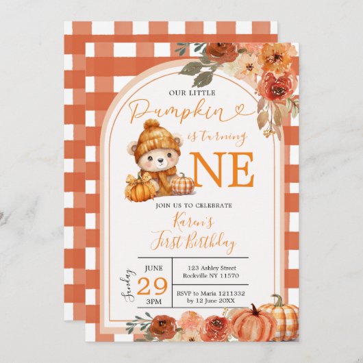オレンジギンガム私たちの小さなカボチャ1日 招待状 (正面/裏面)