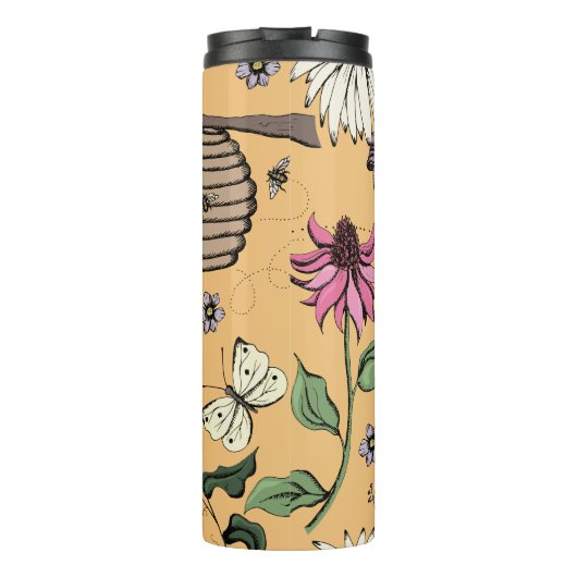 オレンジクイーンかわいらしビー&金ゴールドクラウンフローラ タンブラー (裏面)