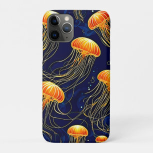 オレンジクラゲ模様アート iPhone 11 PROケース