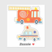 オレンジクラシック色の消防車サイレンはしご救急車 シール (シート)