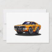 オレンジクラシック マッスルカー - 背景色を選択 招待状 (裏面)