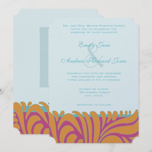 オレンジクラッシュアクアフューシャスワールズ オン シルバー 招待状 (正面/裏面)