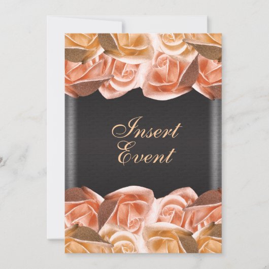 オレンジクリームブラッ結婚クのバラエレガント 招待状 (正面)