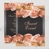 オレンジクリームブラッ結婚クのバラエレガント 招待状 (正面/裏面)