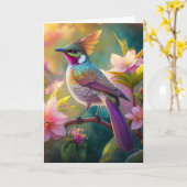 オレンジクレステッドレインボージェイファンタジーバード カード (黄色い花)