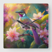 オレンジクレステッドレインボージェイファンタジーバード スクエア壁時計 (正面)