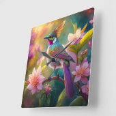 オレンジクレステッドレインボージェイファンタジーバード スクエア壁時計 (傾斜)