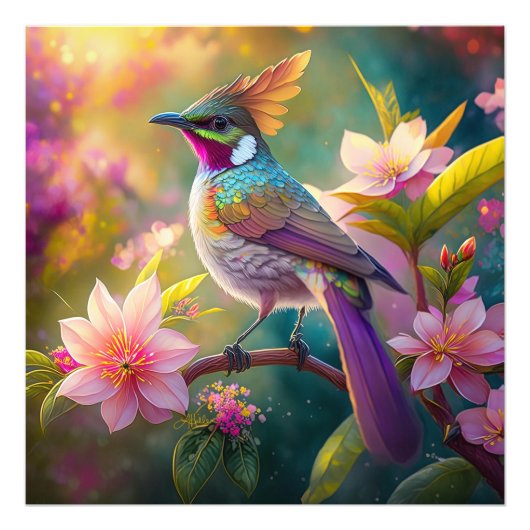 オレンジクレステッドレインボージェイファンタジーバード フォトプリント            (正面)