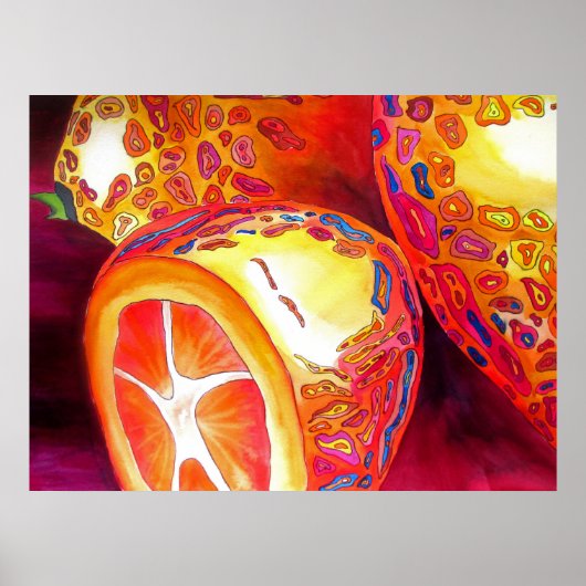 オレンジクンカッツまだ生きているフルーツ水カラーアート ポスター (正面)