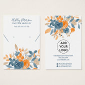 オレンジクール秋ブルーフローラ水彩イヤリング (正面&裏面)