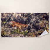 オレンジグアナアート ビーチタオル (正面)