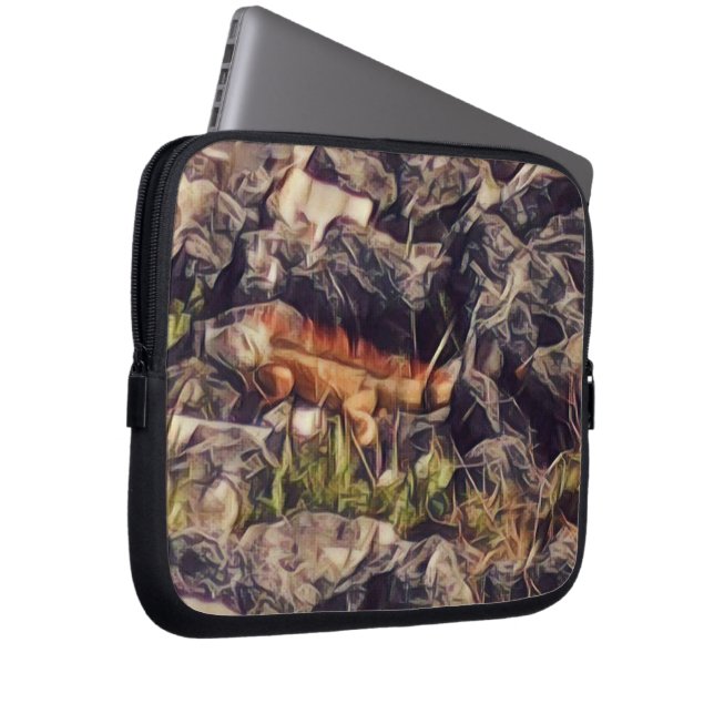 オレンジグアナアート ラップトップスリーブ (正面右)