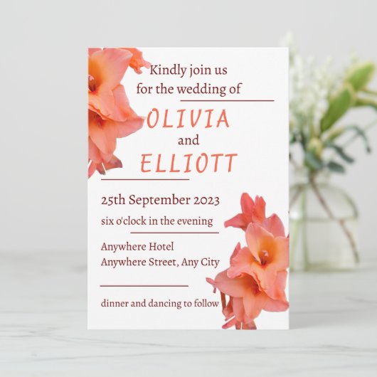 オレンジグラジオラス結婚フローラ 招待状 (スタンド正面)