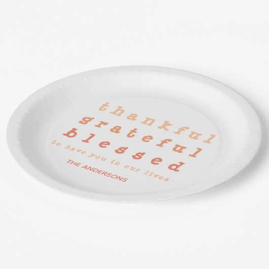 オレンジグラデーションな感謝している賛美された感謝祭の夕食 ペーパープレート (アングル)