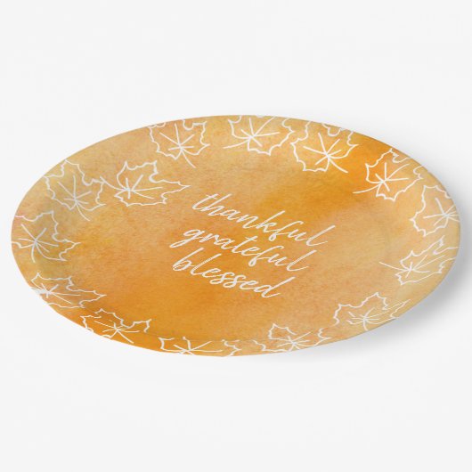 オレンジグラデーションな水彩画によって賛美される感謝祭 ペーパープレート (アングル)