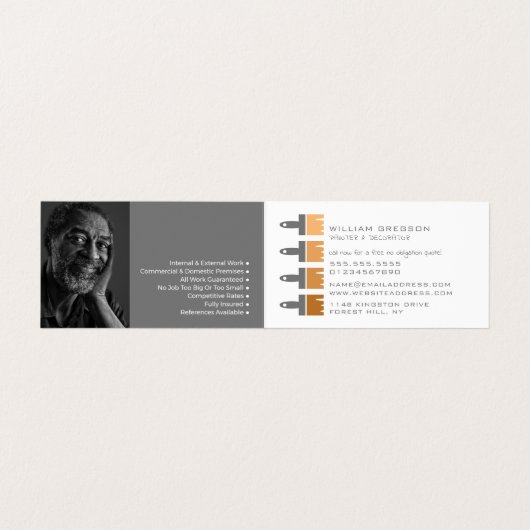 オレンジグラデーション色のブラシ、画家&デコレータの写真 名刺 (内部フラット)