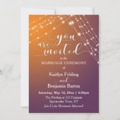 オレンジグラデーション色のプラムと軽結婚い糸 招待状 (正面)