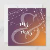 オレンジグラデーション色のプラム結婚とライトストリングス2b 招待状 (裏面)