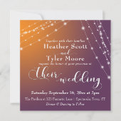 オレンジグラデーション色のプラム結婚とライトストリングス2b 招待状 (正面)