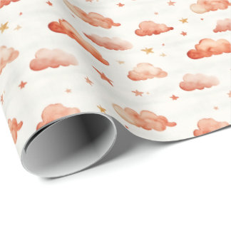 オレンジグラデーション色の雲と星 ラッピングペーパー