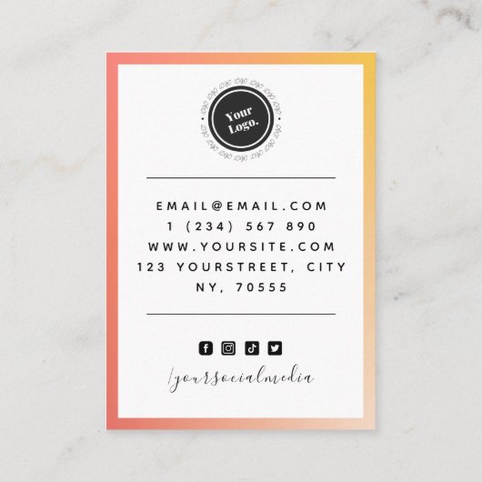 オレンジグラデーション色グラデカスタムーションのロゴイヤリングディスプレイ 名刺 (裏面)