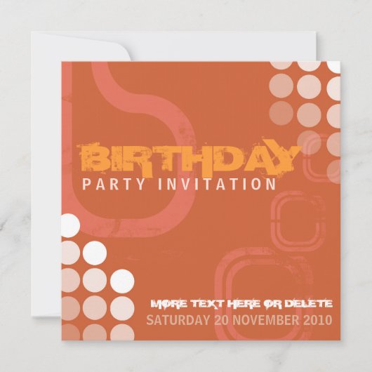 オレンジグランジエレクトロパーティー誕生日招待状 招待状 (正面)