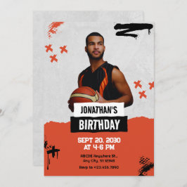 オレンジグランジ色のスポーツ選手の誕生日 招待状