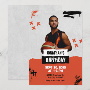 オレンジグランジ色のスポーツ選手の誕生日 招待状
